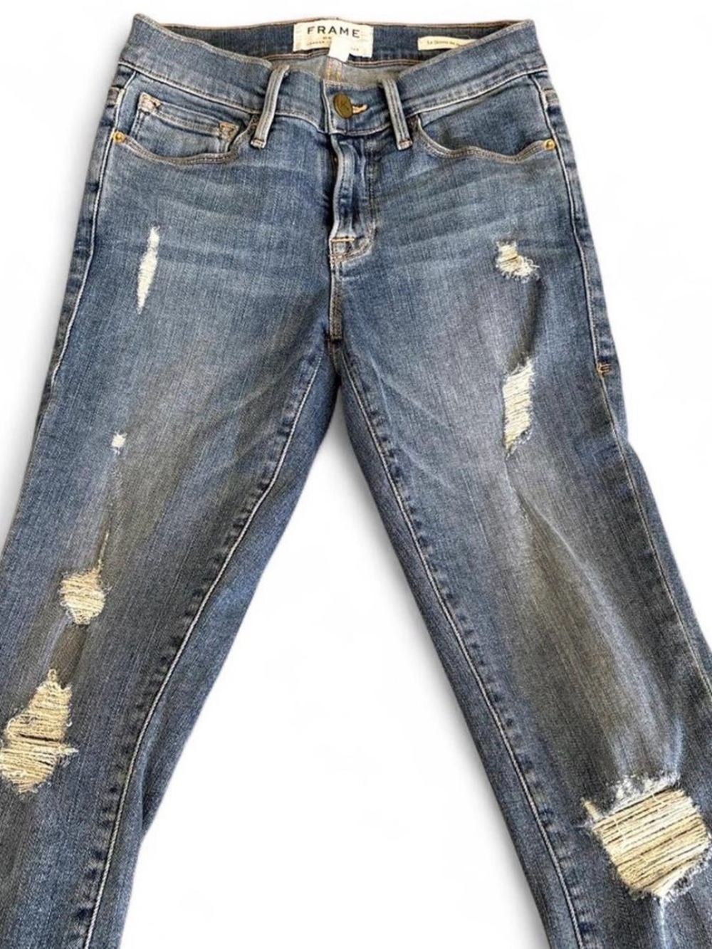 Frame Denim Distressed Medium Blue Boyfriend Jeans